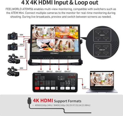 FEELWORLD ATEM156 Quad-Split 4K 15.6 Monitor