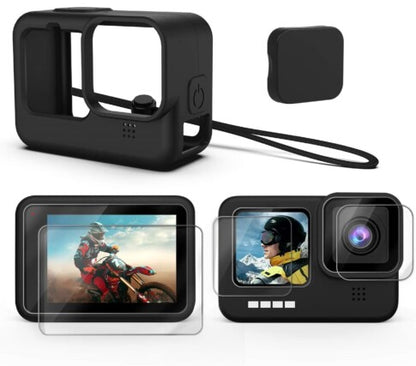 Safety Protection Kit, Tempered Glass + Lanyard + Sleeve + Cap Compatible with Gopro Hero12 / Hero 11 / Hero 10 / Hero 9