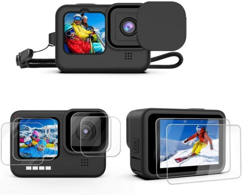 Safety Protection Kit, Tempered Glass + Lanyard + Sleeve + Cap Compatible with Gopro Hero12 / Hero 11 / Hero 10 / Hero 9