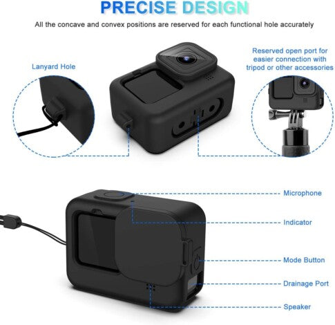 Safety Protection Kit, Tempered Glass + Lanyard + Sleeve + Cap Compatible with Gopro Hero12 / Hero 11 / Hero 10 / Hero 9