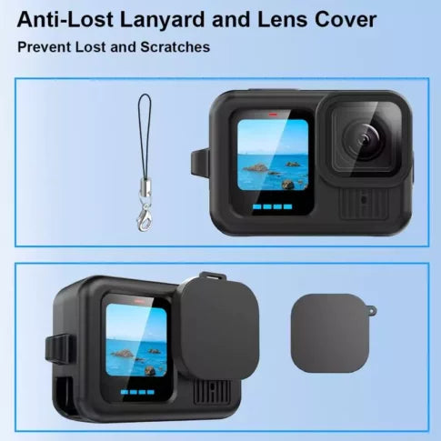 Gopro Hero 13 Safety Protection Kit – Silicone Lanyard Sleeve Cover + 6 PCS Tempered Glass Screen Guard