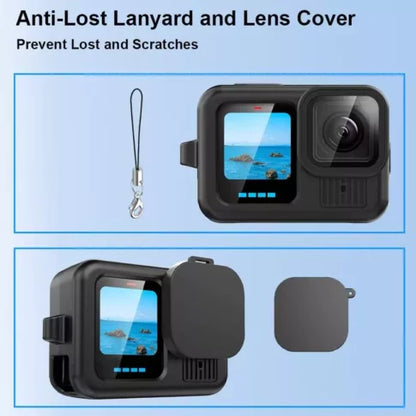 Gopro Hero 13 Safety Protection Kit – Silicone Lanyard Sleeve Cover + 6 PCS Tempered Glass Screen Guard