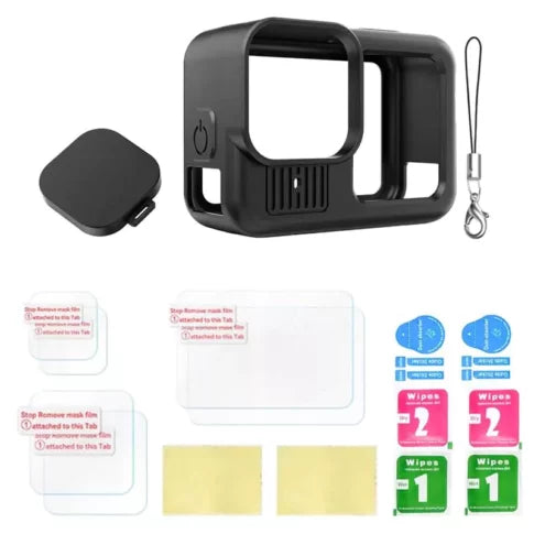Gopro Hero 13 Safety Protection Kit – Silicone Lanyard Sleeve Cover + 6 PCS Tempered Glass Screen Guard