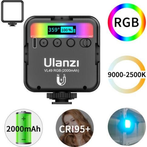 Ulanzi VL-49 RGB Series Rechargeable Mini RGB Light for DSLRs, Mirrorless Cameras & Phones