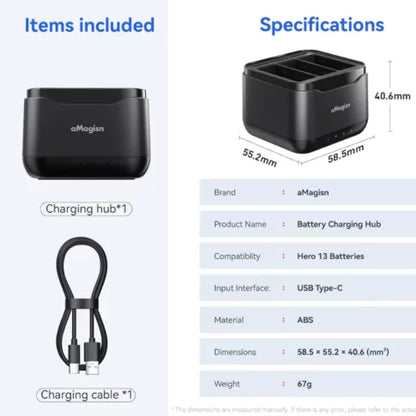 Gopro Hero 13 Charging Hub for Battery with USB Type-C Interface, Charging Cable