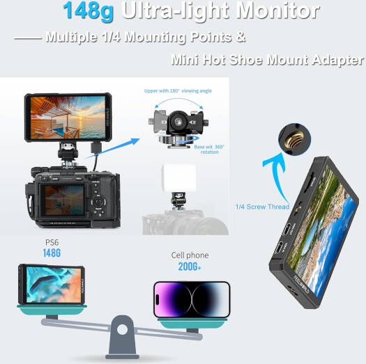 FEELWORLD PS6 Camera  5.5 OLED Vertical Monitor Display